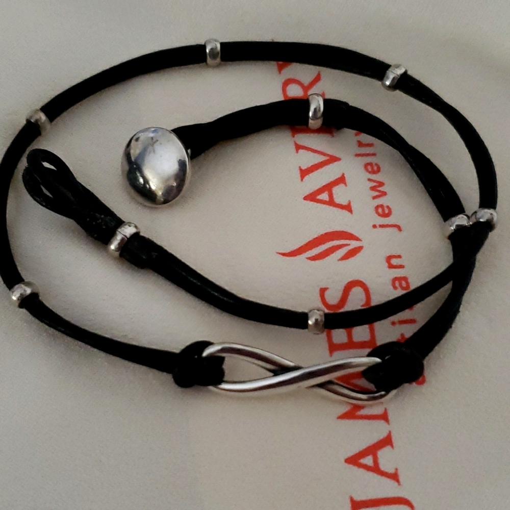 James Avery Infinity  bracelet with leather cord.